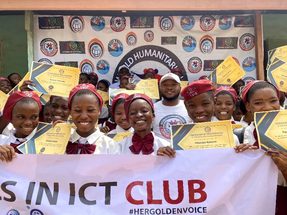 Girls in ICT Club learners celebrating WHSF certificates